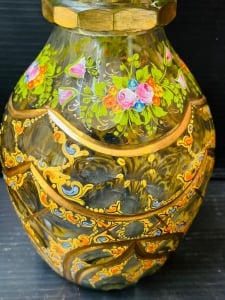 Pair of Large Vintage Czech Glass Pieces with Gilded Floral Decorations - 2
