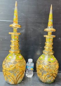 Pair of Large Vintage Czech Glass Pieces with Gilded Floral Decorations - 4