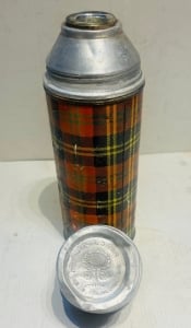 Vintage Metal Thermos Flask with Tartan Pattern - 2
