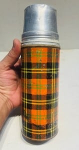 Vintage Metal Thermos Flask with Tartan Pattern - 4