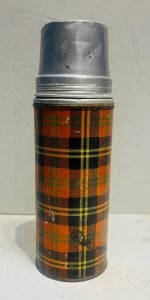 Vintage Metal Thermos Flask with Tartan Pattern - 5