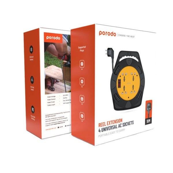 Porodo 4-Socket Extension Reel - 2