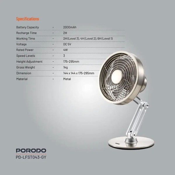 Porodo Metal Desk Fan - 4