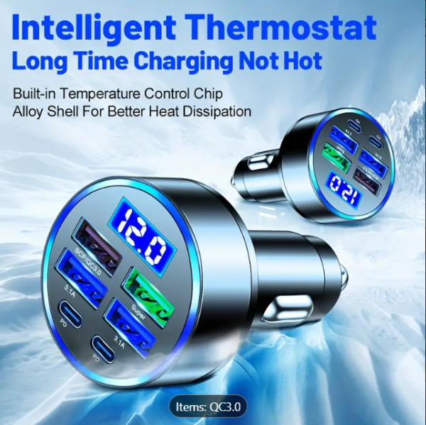 6-in-1 Car Charger with Display - 3