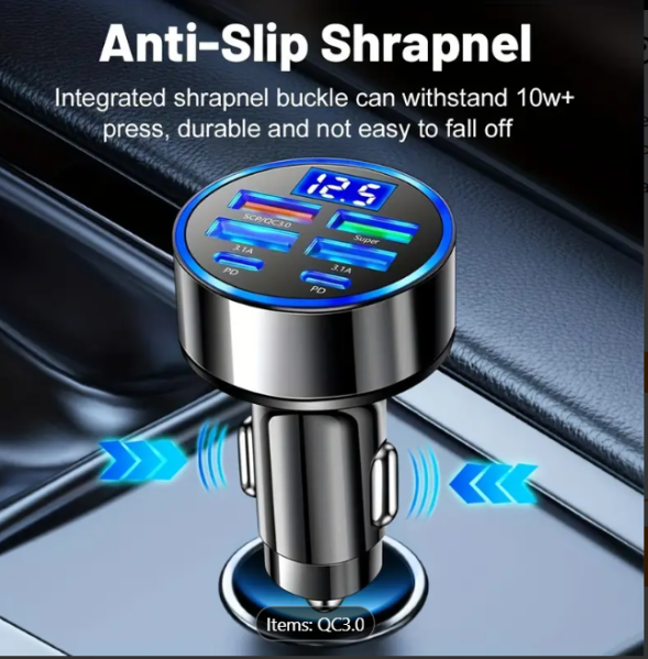 6-in-1 Car Charger with Display - 2