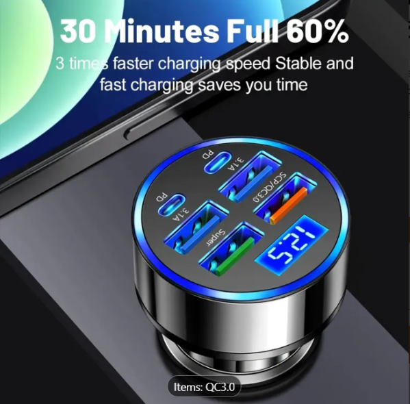 6-in-1 Car Charger with Display - 4