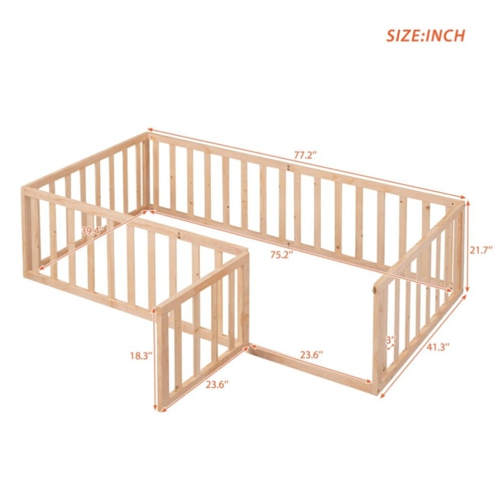 Wood Floor Bed Frame with Fence - 3