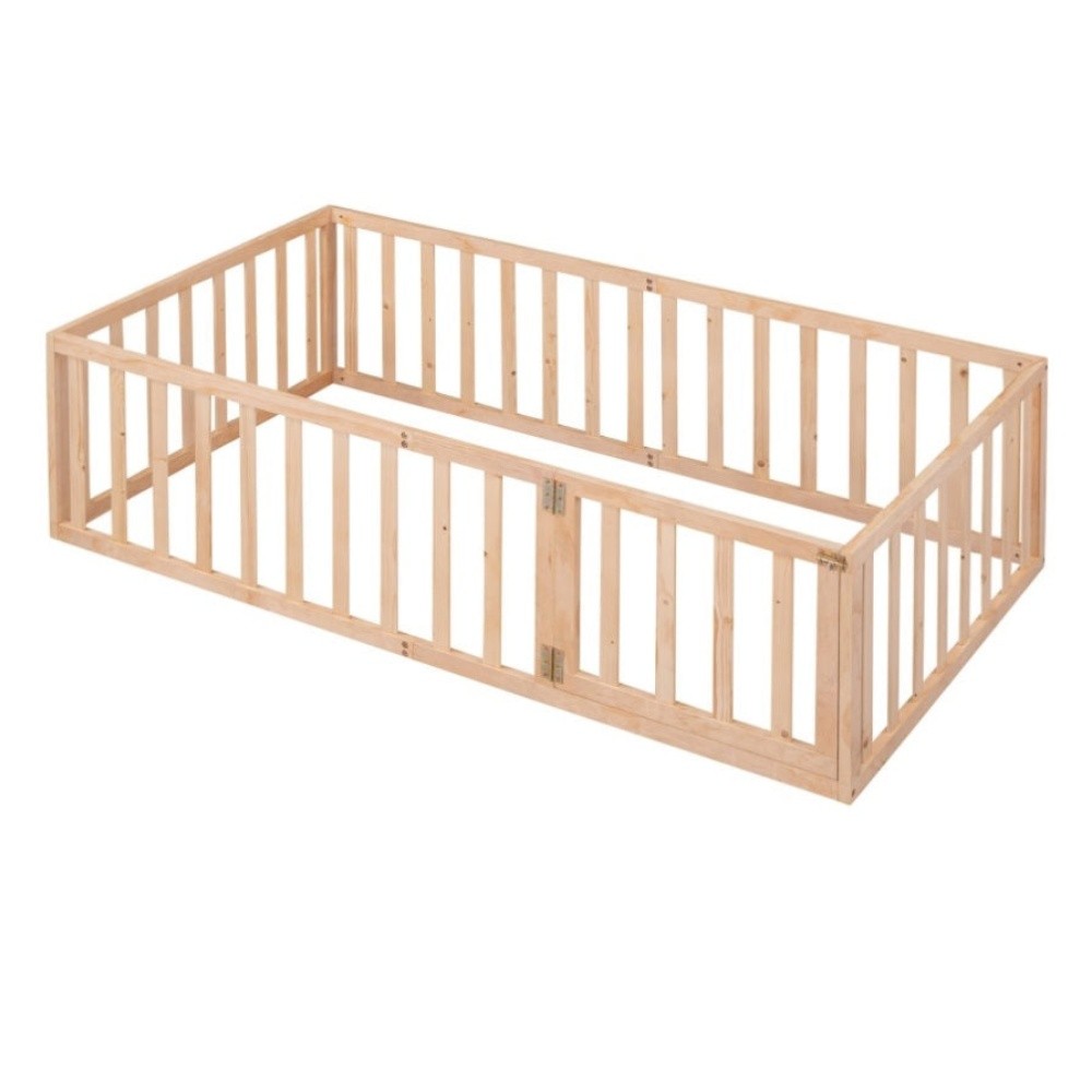 Wood Floor Bed Frame with Fence - 5