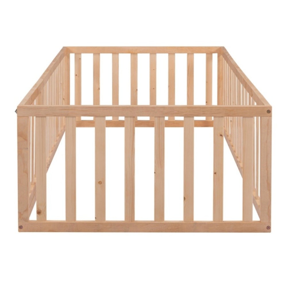Wood Floor Bed Frame with Fence - 4