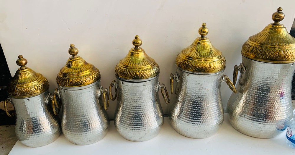 طقم سكريات نحاس ابيض يدوي - 1