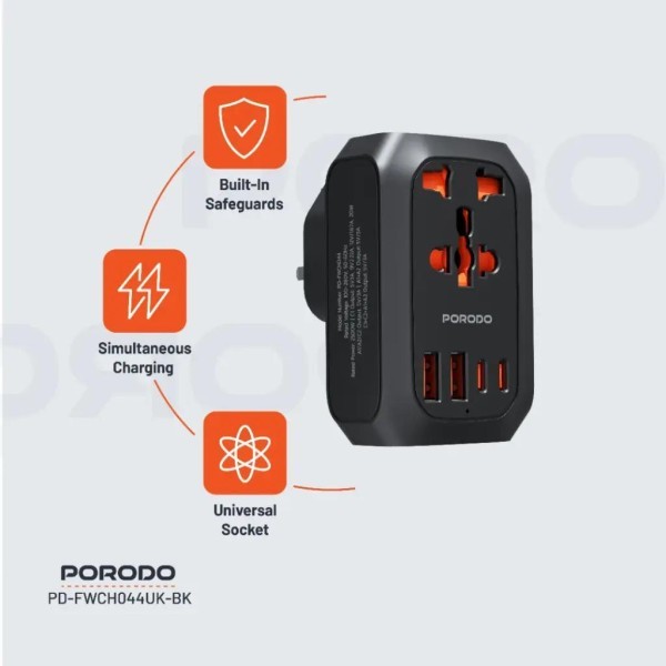 Porodo Universal Adapter UK Plug - 2