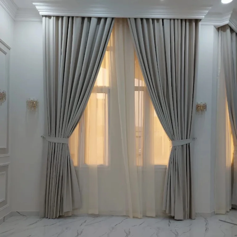 Sheer white curtains, gold tiebac - 3