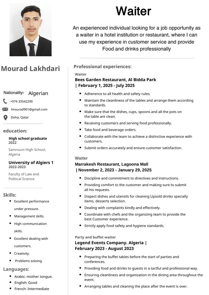 Waiter / customer service - 1