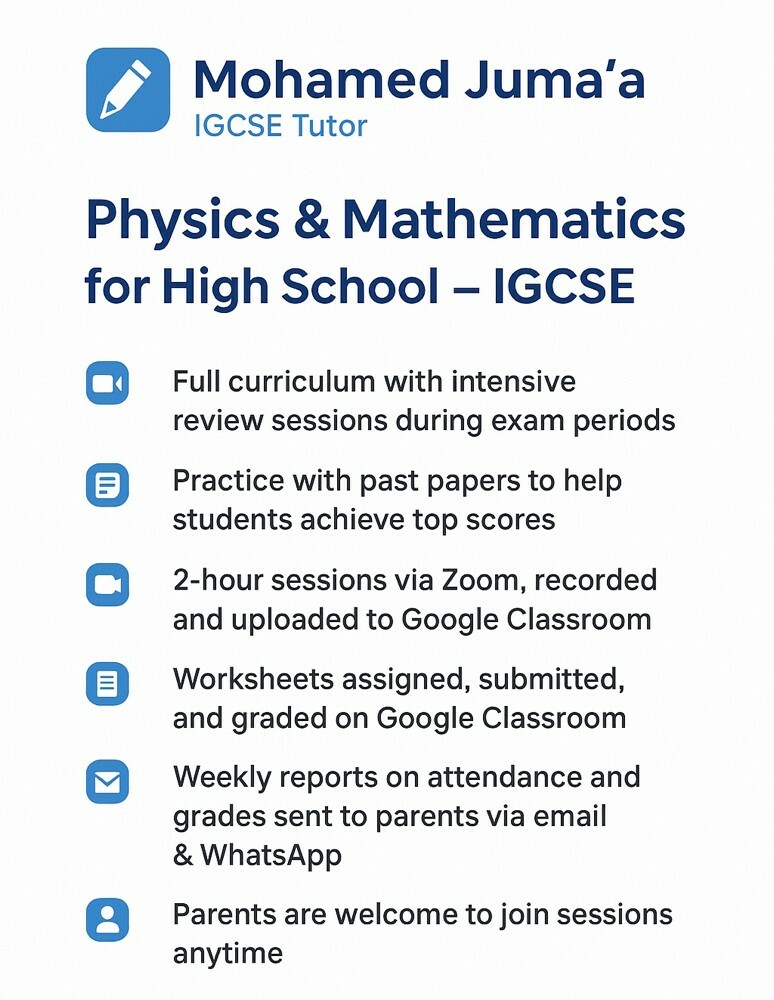 Mohamed Juma’a IGCSE P&M tutor - 1