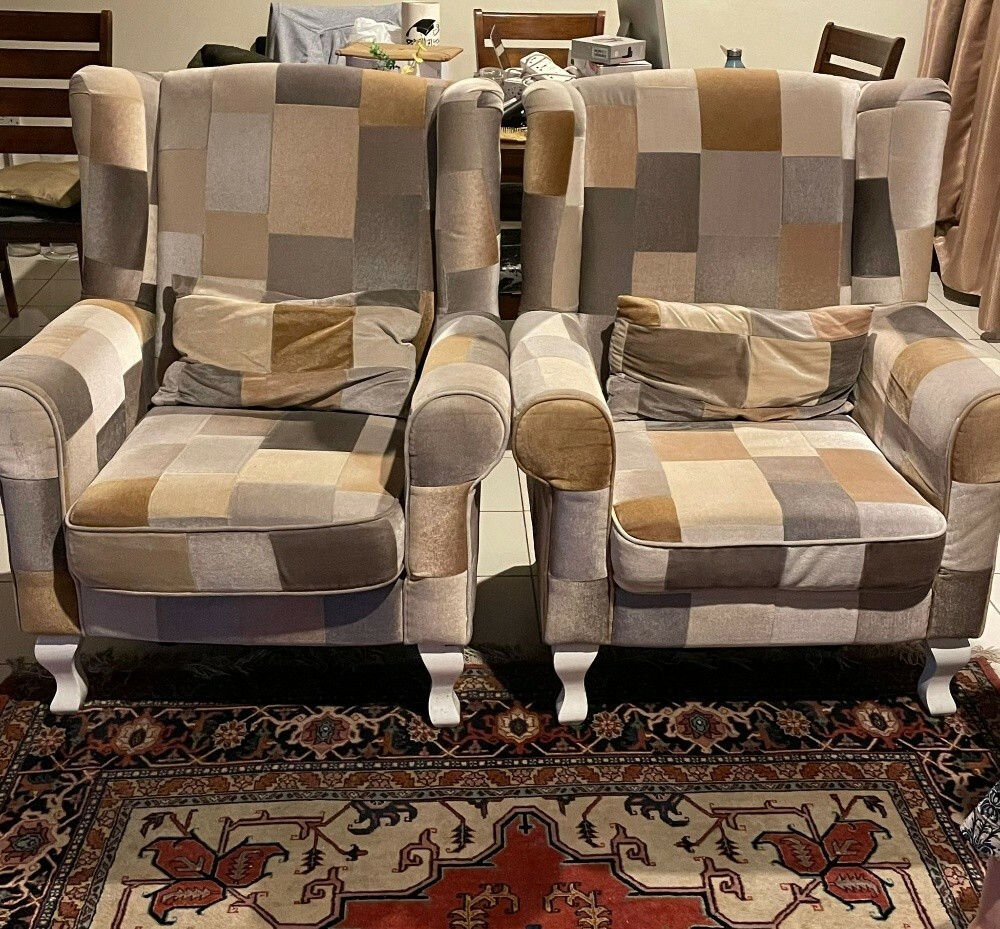 sofa set with 2 brown tables - 1