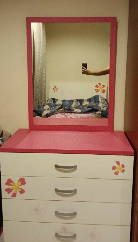 2 beds with a dresser and a small - 3