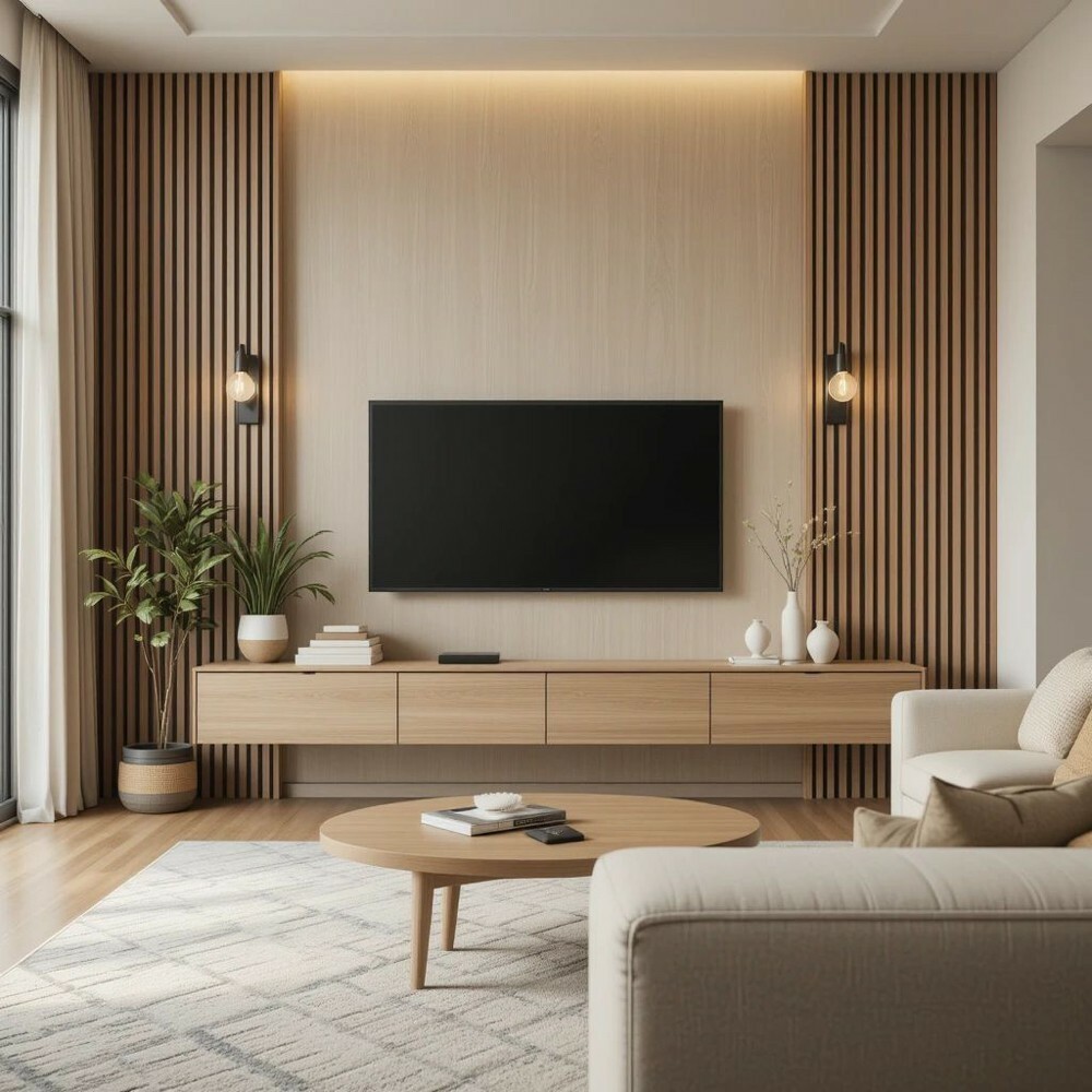 Modern Tv Design With wood panel - 2
