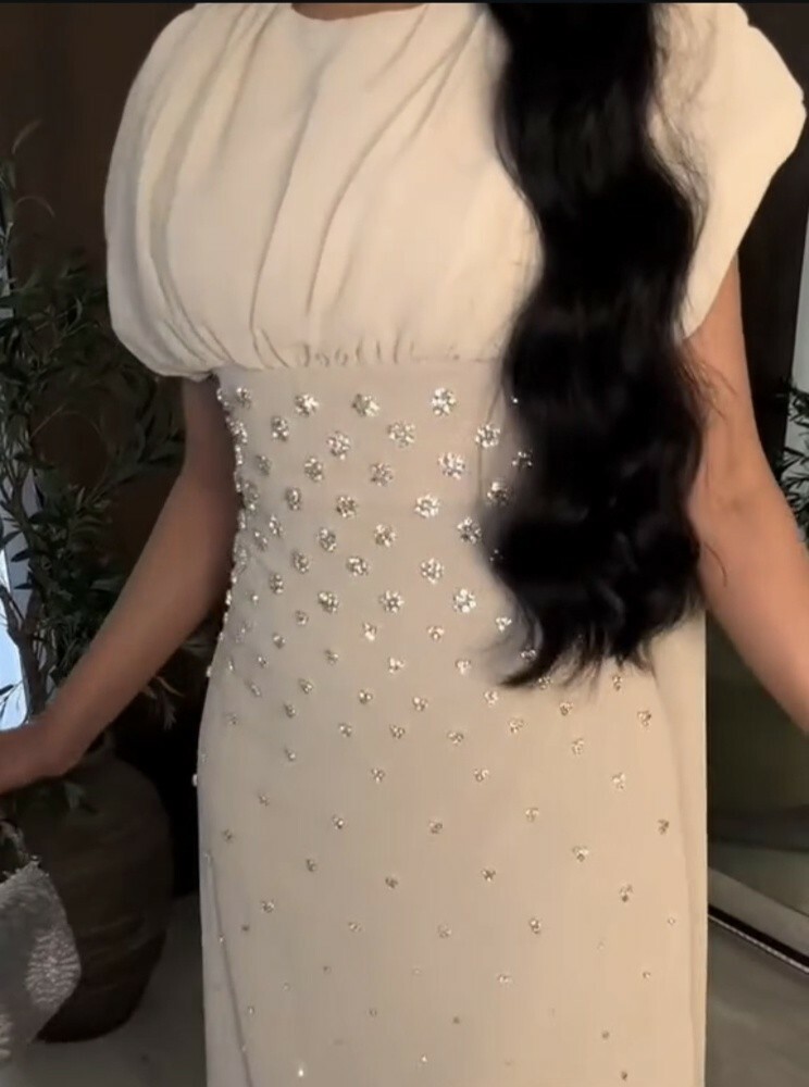 beig unique dress with cristal - 2