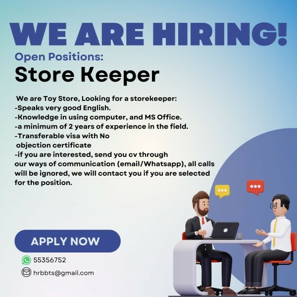 We are hiring a storekeeper - 1