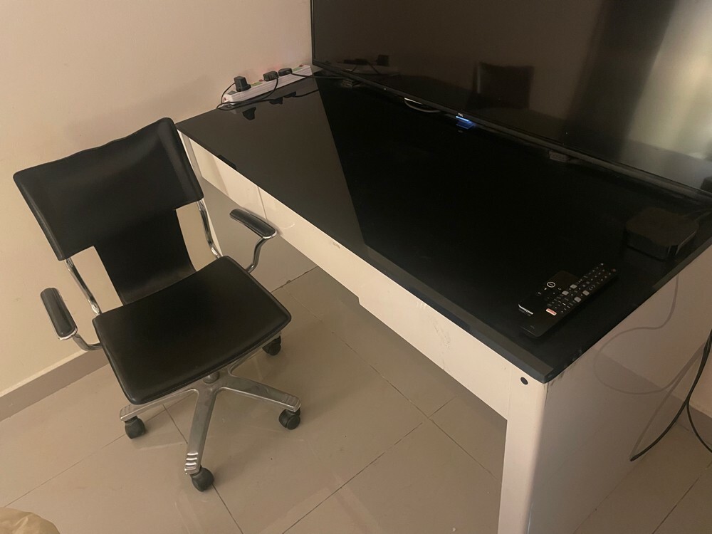 desk white wooden + glass + chair - 4