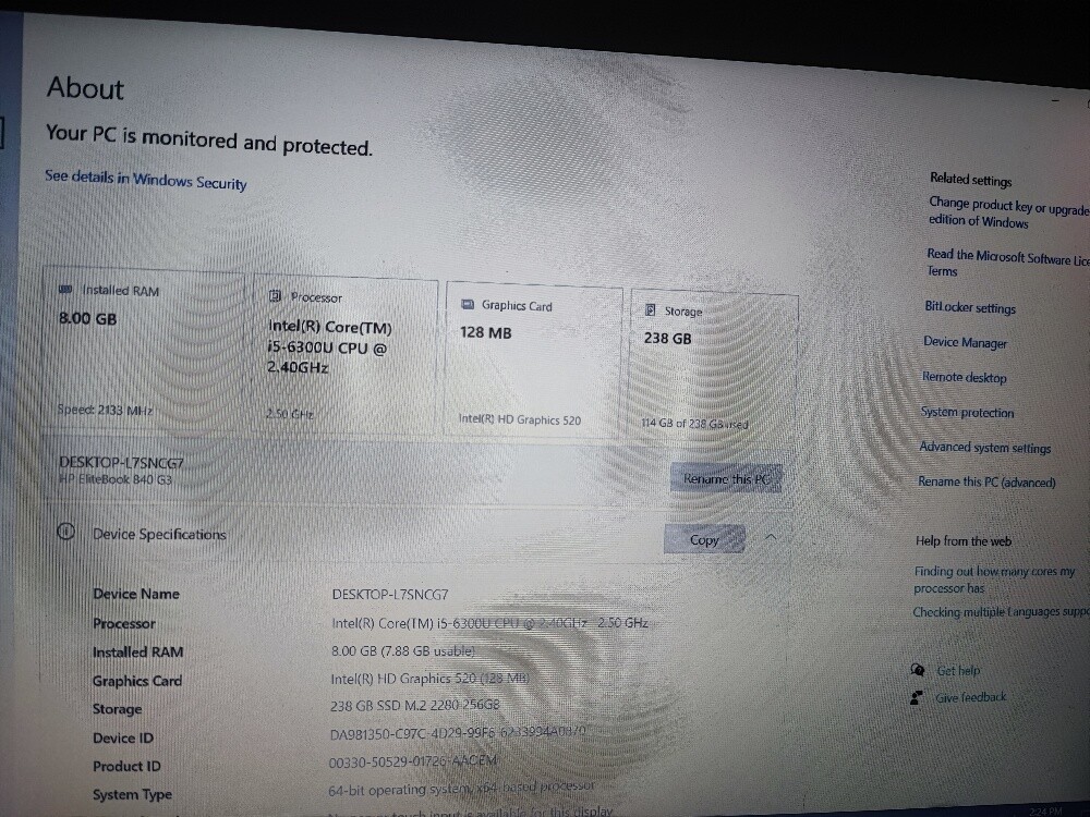 Hp Elitebook G3 i5 6gen 8/256ssd - 2