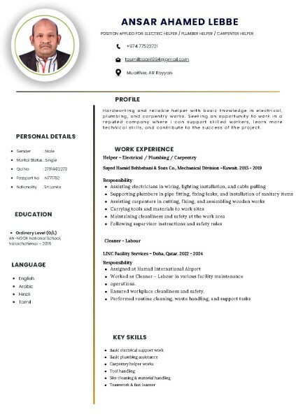 Helper Electrical / Plumbing - 5