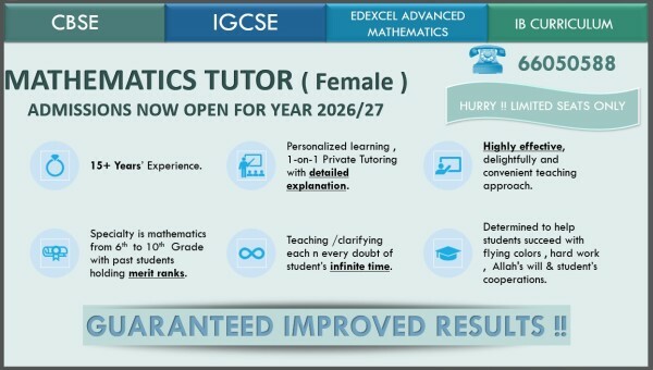 MATHEMATICS TUTOR( Female ) CBSE - 1