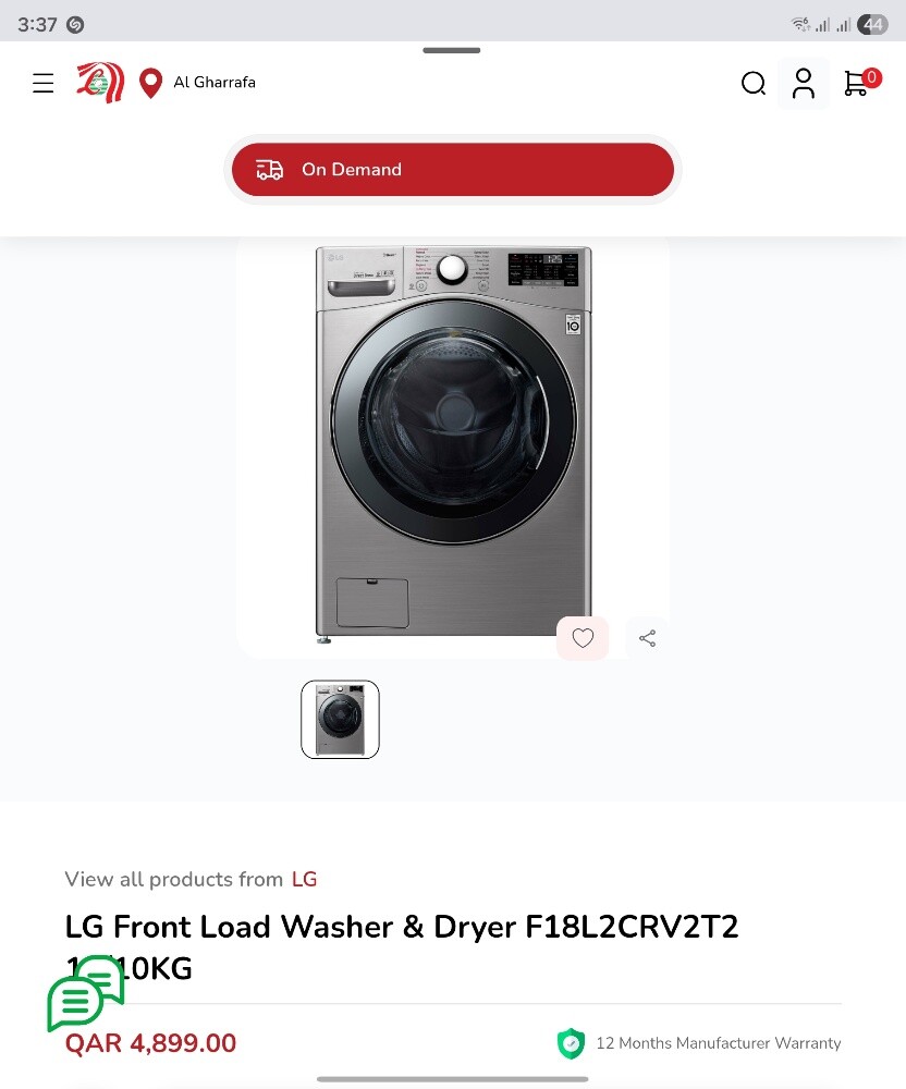 LG Washing and Dryer Combo 18k/10 - 11