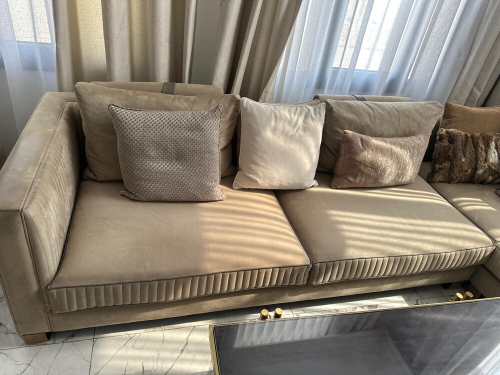 Suede & Belgium Leather Sofa Set - 3