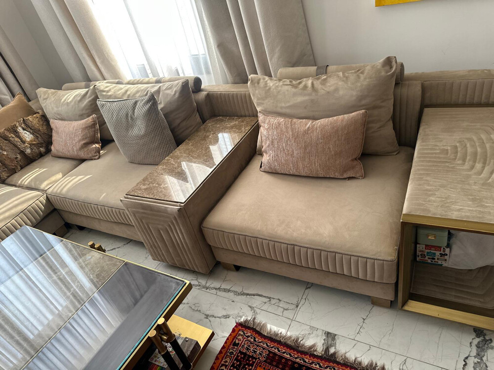 Suede & Belgium Leather Sofa Set - 9