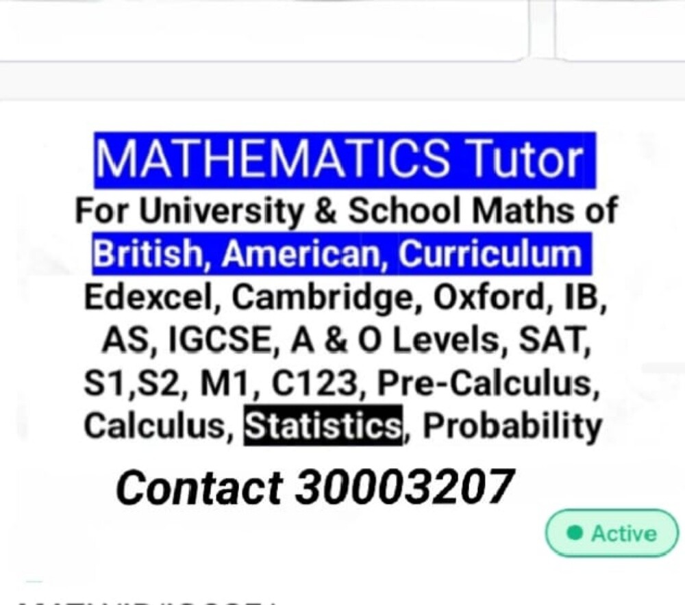 STATS, MATH TUTOR IGCSE IB AS SAT - 1