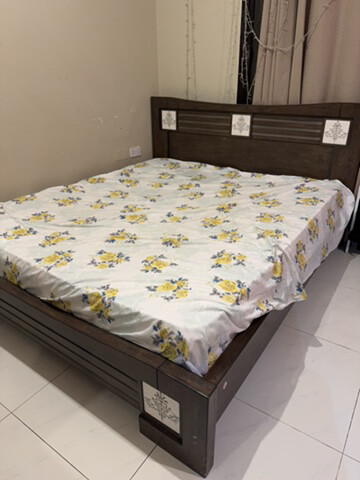 bed with mattress and side table - 1
