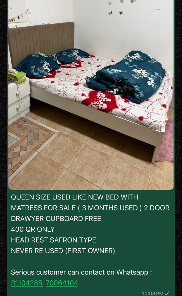 Queen size 3 Months used bed sale - 4
