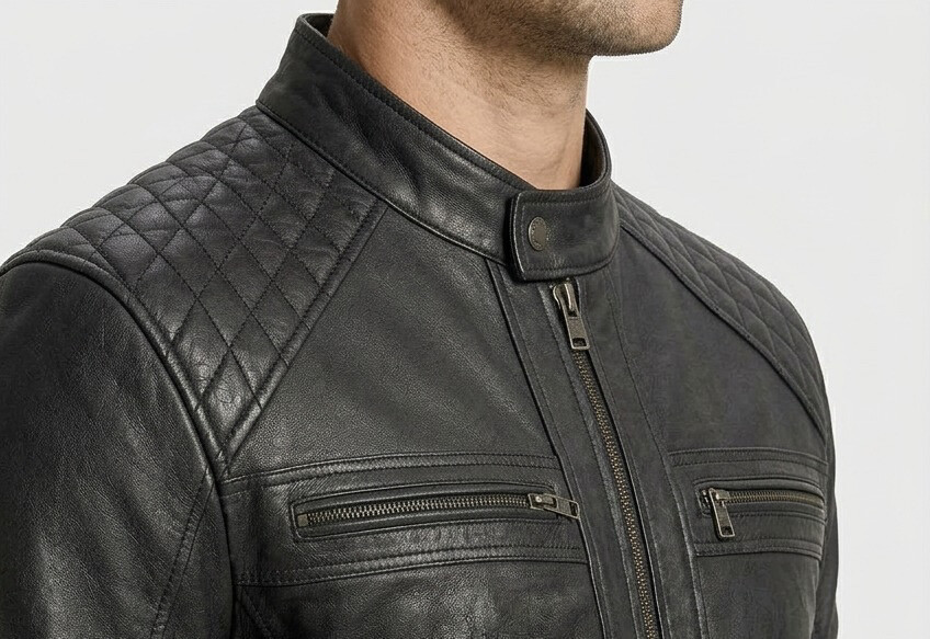 Black Leather Biker Jacket.  - 3