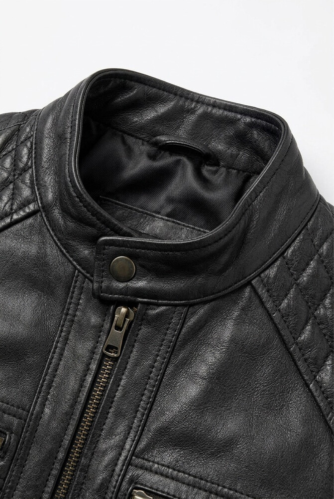 Black Leather Biker Jacket.  - 4