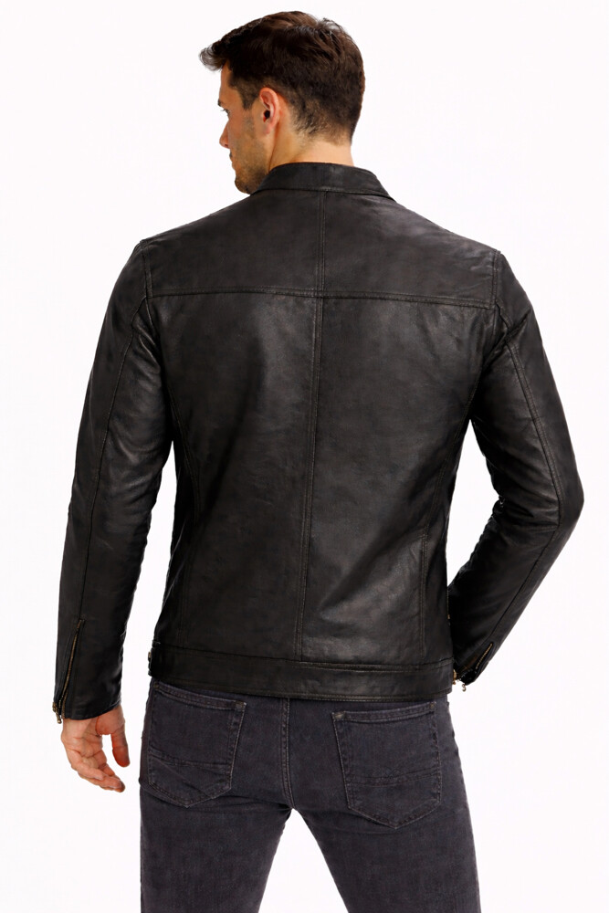 Black Leather Biker Jacket.  - 2