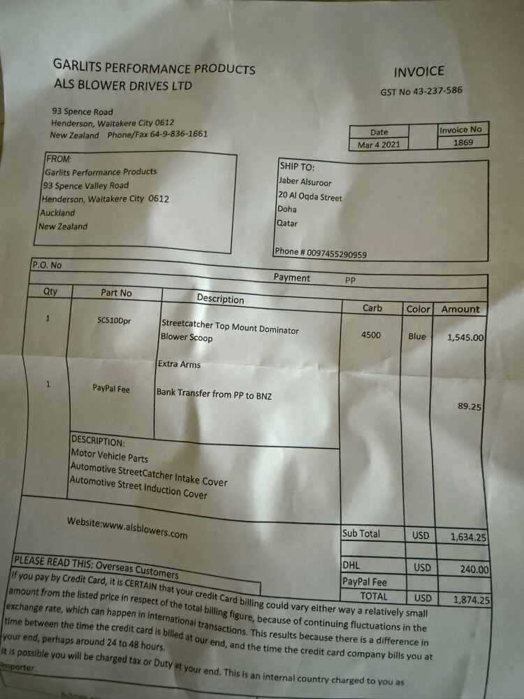 ALS scoop for 4500 carburetor  - 4