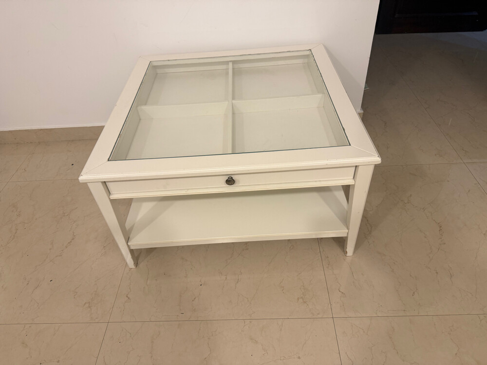 Glass top coffee table w/storage - 3