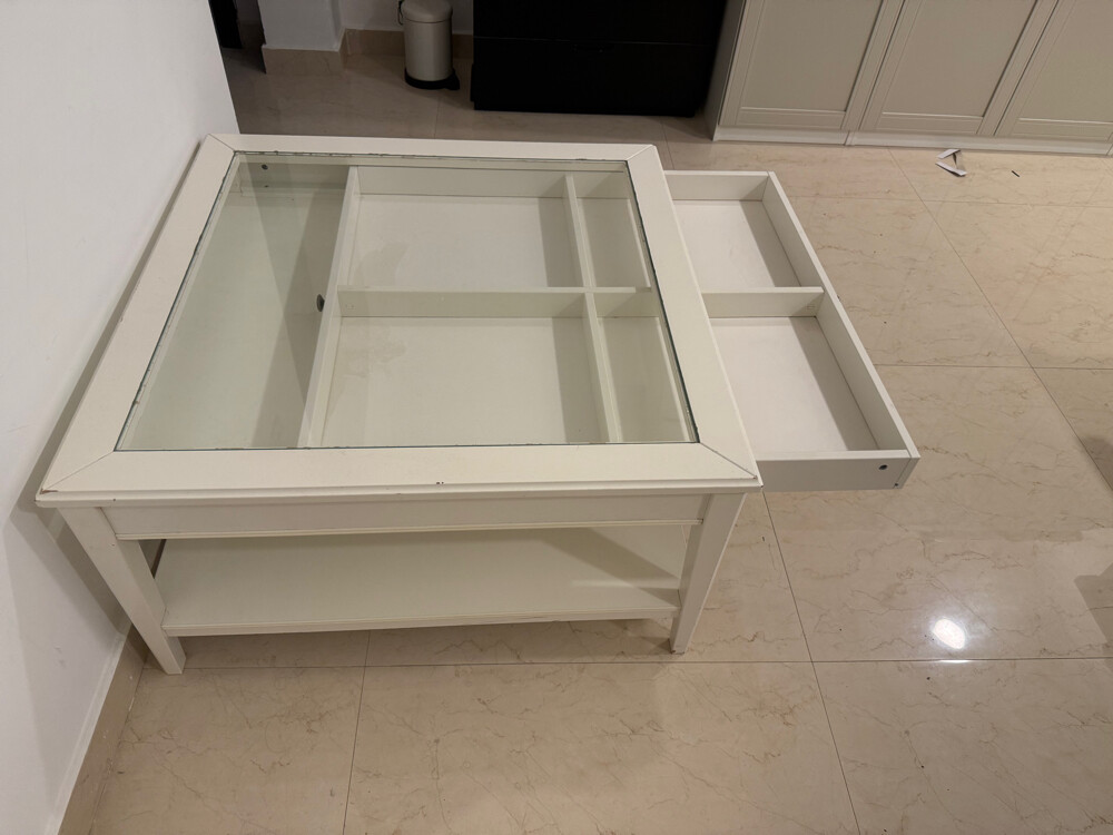 Glass top coffee table w/storage - 1