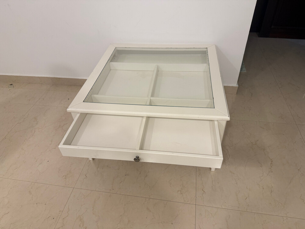 Glass top coffee table w/storage - 2