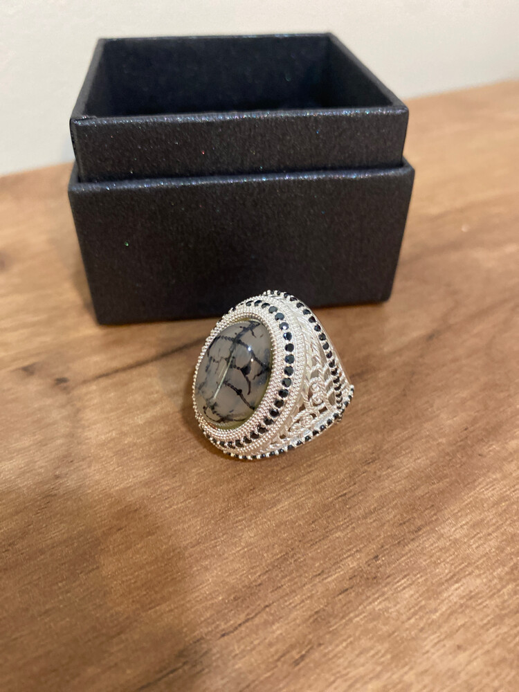italian silver aqiq ring - 2