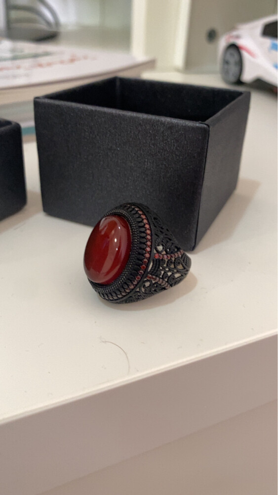 silver yamani aqiq ring - 2