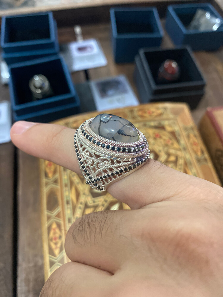 italian silver aqiq ring - 3