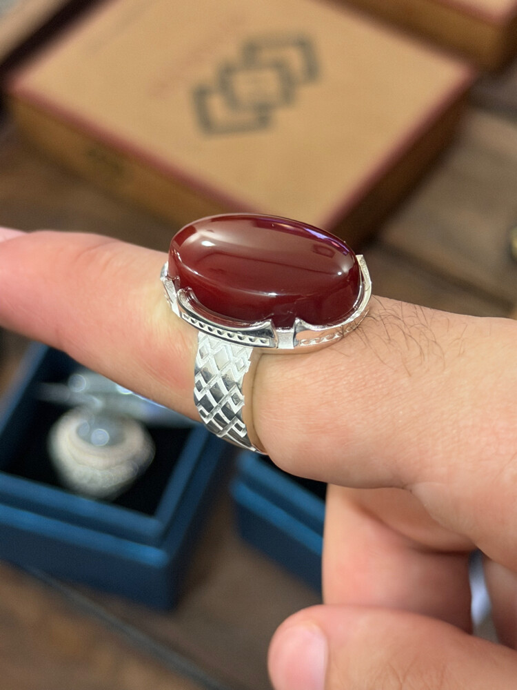 silver aqiq yamani ring - 4
