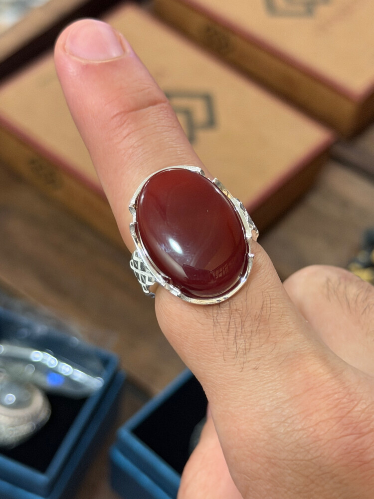 silver aqiq yamani ring - 2