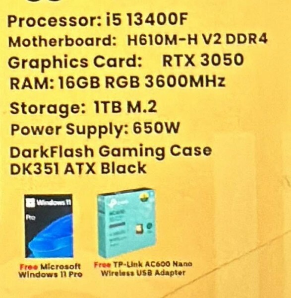 Gaming PC RTX 3050 i5 13400F - 10