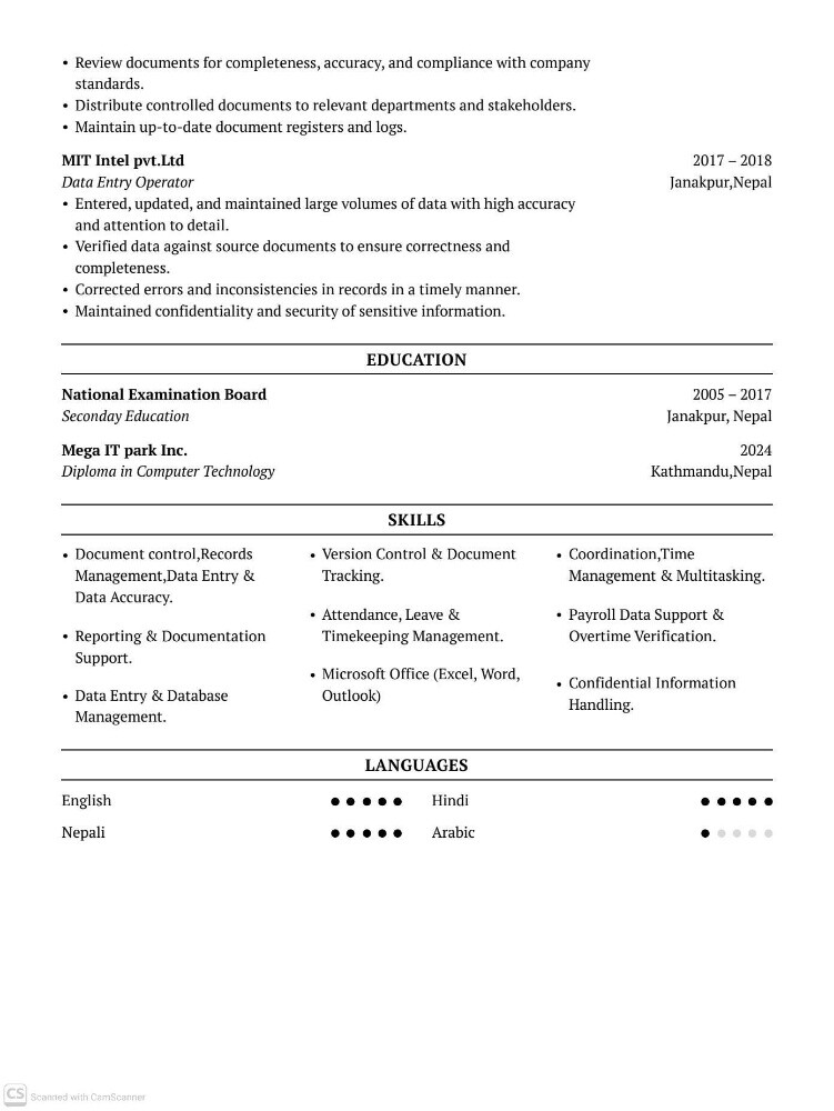 Document controller & Data Entry - 2