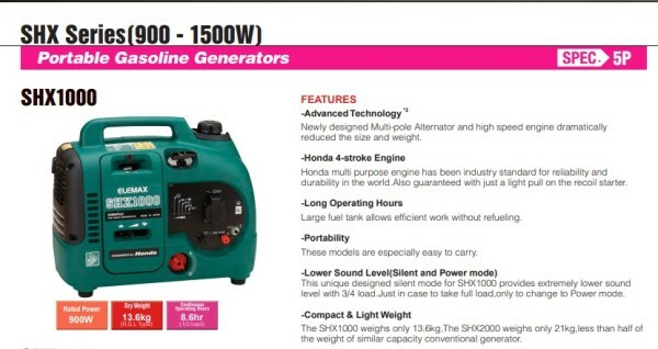 Generator SHX - 1000 R Elemax-JAPAN - 3