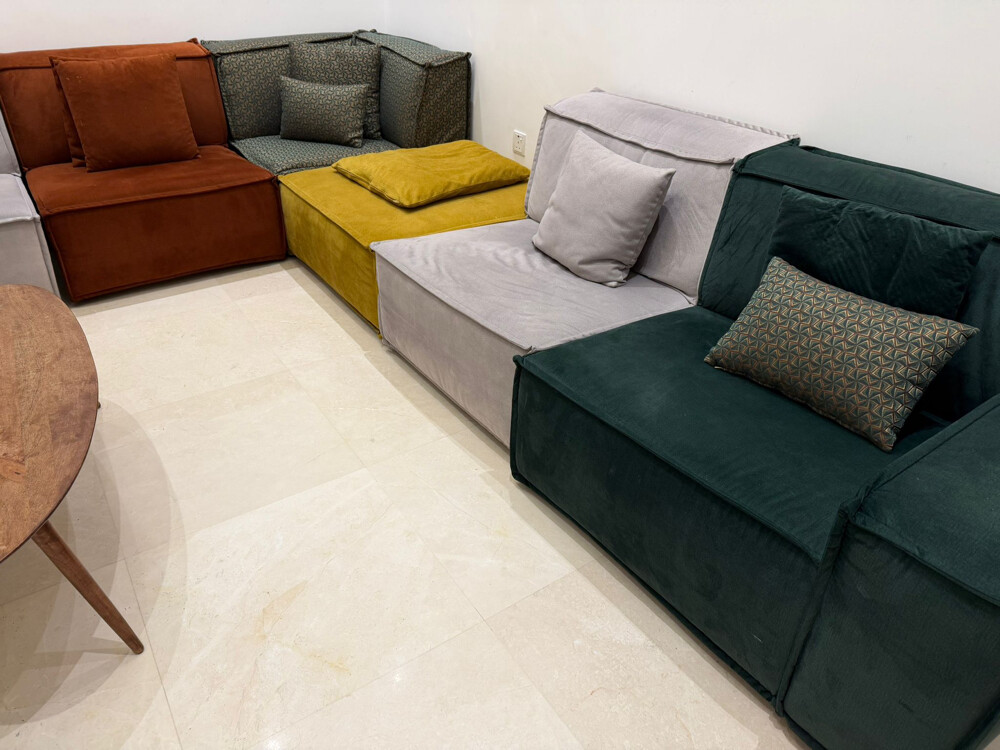L shaped sofa with 2 coffee tables - 1