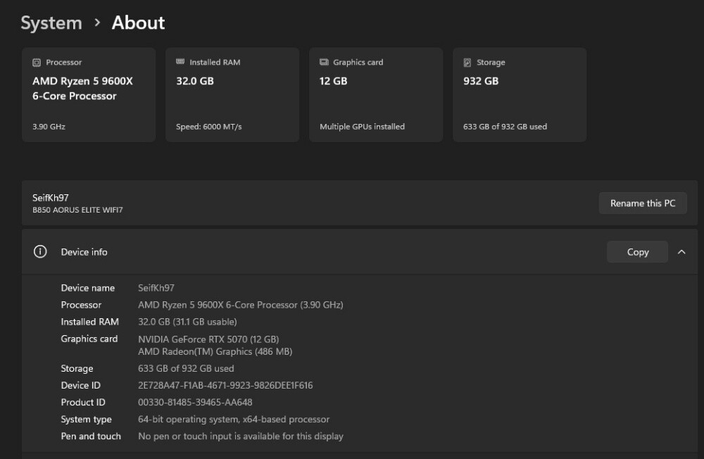 computer Setup RTX 5070 - 6